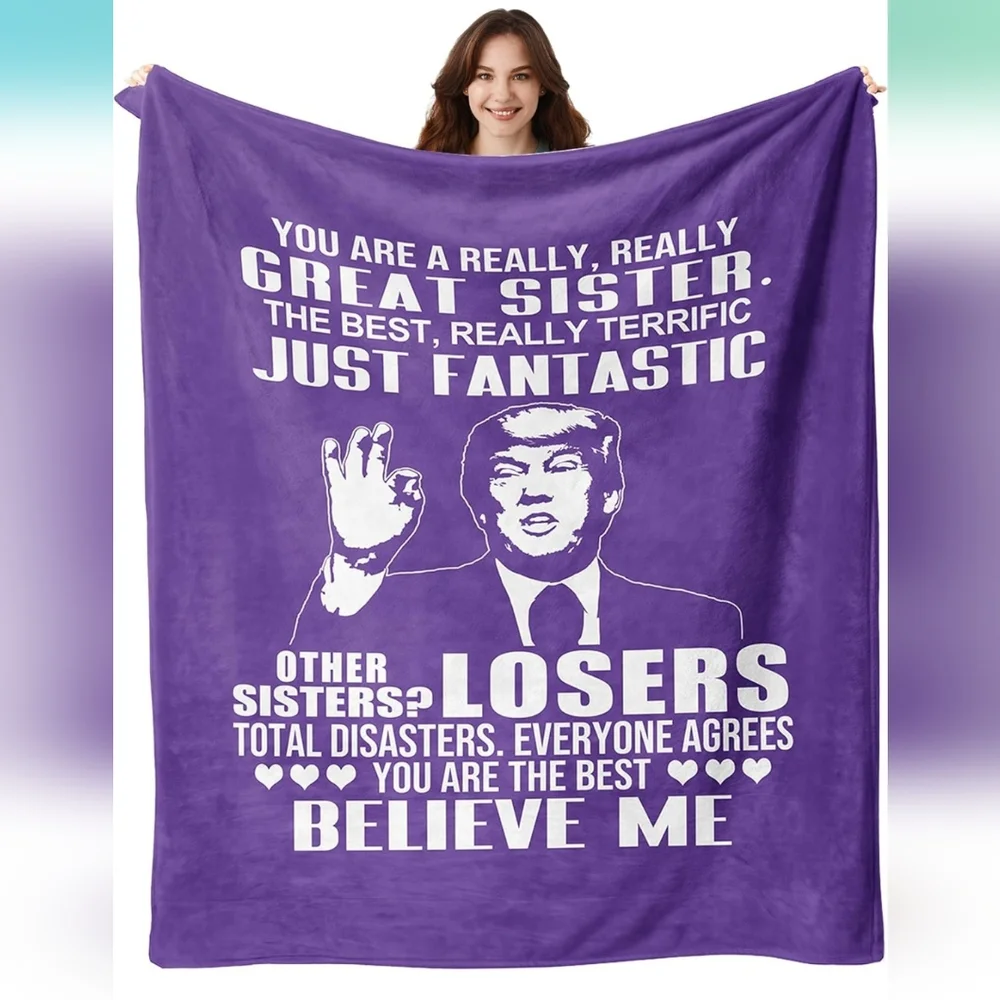 Trump Great Sister‎ Funny Fleece Throw Blanket Purple 50x60 Parody Gift